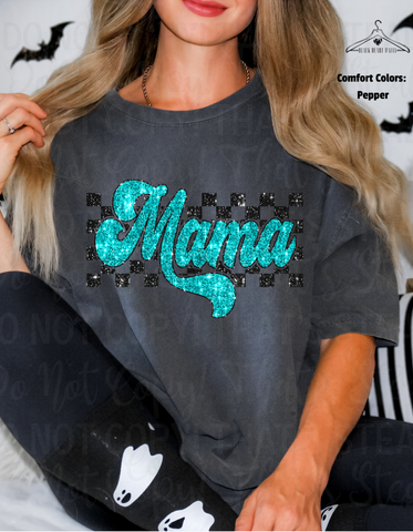 MAMA Checkered Teal Sequin